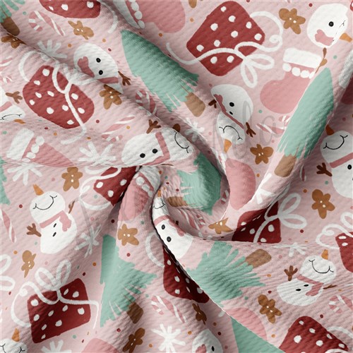 Pink Snowman Christmas Liverpool Bullet Textured Stretch Solid Strip Thick Knit Jersey Fabric