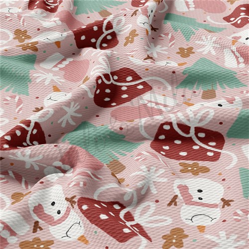 Pink Snowman Christmas Liverpool Bullet Textured Stretch Solid Strip Thick Knit Jersey Fabric