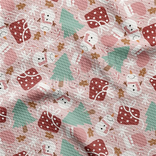 Pink Snowman Christmas Liverpool Bullet Textured Stretch Solid Strip Thick Knit Jersey Fabric