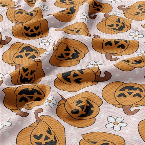 Fall Pumpkin Printed Liverpool Bullet Textured Stretch Solid Strip Thick Knit Jersey Fabric