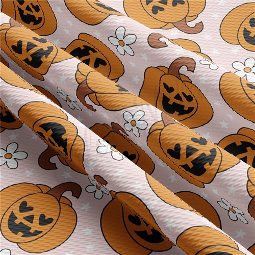 Fall Pumpkin Printed Liverpool Bullet Textured Stretch Solid Strip Thick Knit Jersey Fabric