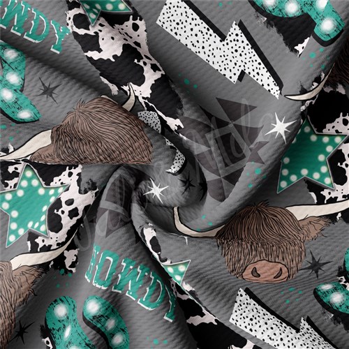 Howdy Western Cow Liverpool Bullet Textured Stretch Solid Strip Thick Knit Jersey Fabric