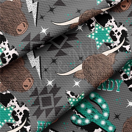 Howdy Western Cow Liverpool Bullet Textured Stretch Solid Strip Thick Knit Jersey Fabric