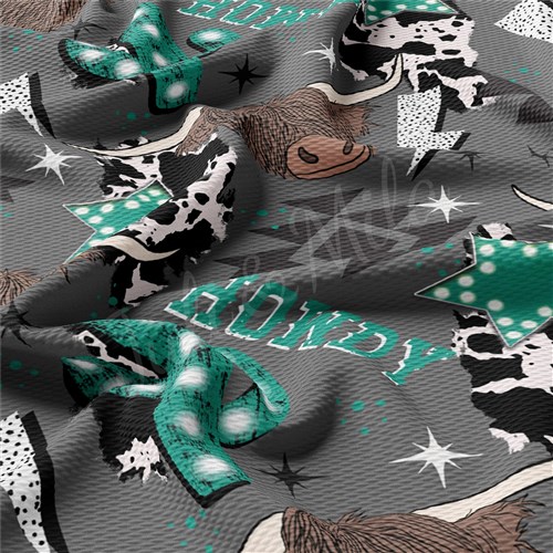 Howdy Western Cow Liverpool Bullet Textured Stretch Solid Strip Thick Knit Jersey Fabric