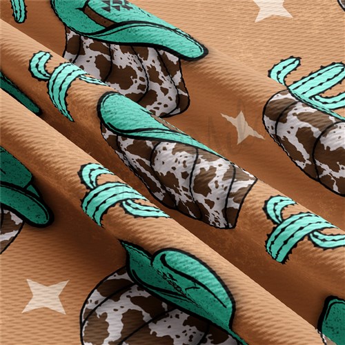 Pumpkin Cowboy Western Printed Liverpool  Stretch Strip Liverpool Fall AA950 & Get a Free $89.99 Embroidery Bundle