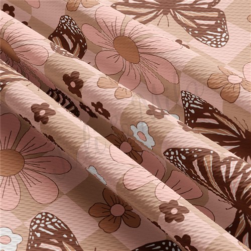 Butterfly Floral Printed Liverpool Bullet Textured Stretch Solid Strip Thick Knit Jersey Fabric