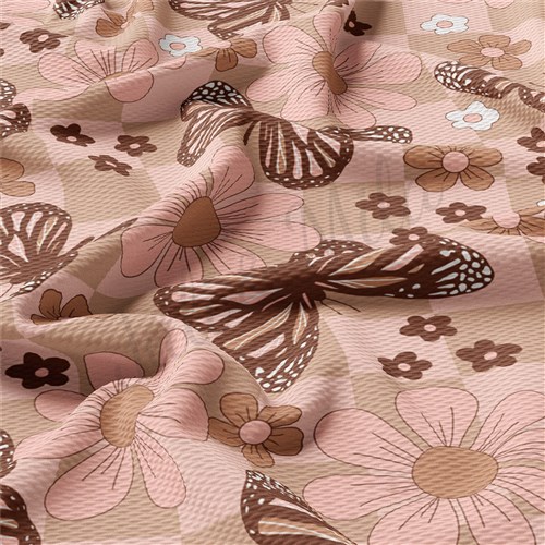 Butterfly Floral Printed Liverpool Bullet Textured Stretch Solid Strip Thick Knit Jersey Fabric