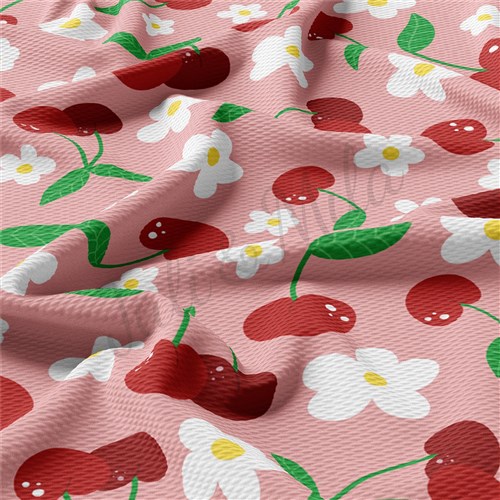 Cherry Summer Printed Liverpool Bullet Textured Stretch Solid Strip Thick Knit Jersey Fabric