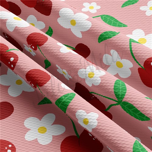 Cherry Summer Printed Liverpool Bullet Textured Stretch Solid Strip Thick Knit Jersey Fabric