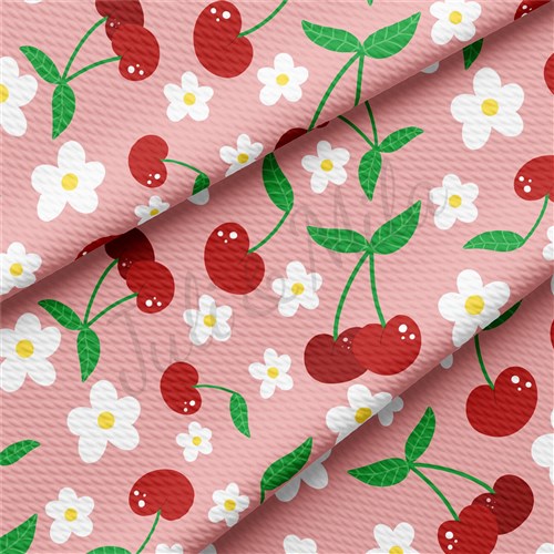 Cherry Summer Printed Liverpool Bullet Textured Stretch Solid Strip Thick Knit Jersey Fabric