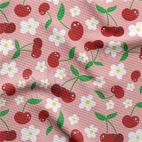 Cherry Summer Printed Liverpool Bullet Textured Stretch Solid Strip Thick Knit Jersey Fabric