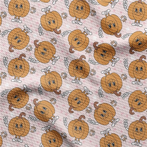 Fall Pumpkin Printed Liverpool Bullet Textured Stretch Solid Strip Thick Knit Jersey Fabric