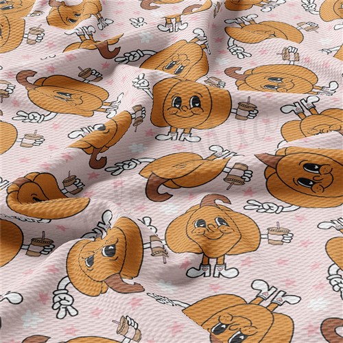 Fall Pumpkin Printed Liverpool Bullet Textured Stretch Solid Strip Thick Knit Jersey Fabric
