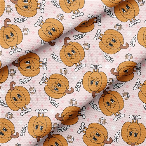 Fall Pumpkin Printed Liverpool Bullet Textured Stretch Solid Strip Thick Knit Jersey Fabric