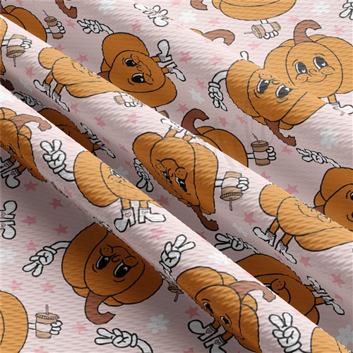 Fall Pumpkin Printed Liverpool Bullet Textured Stretch Solid Strip Thick Knit Jersey Fabric