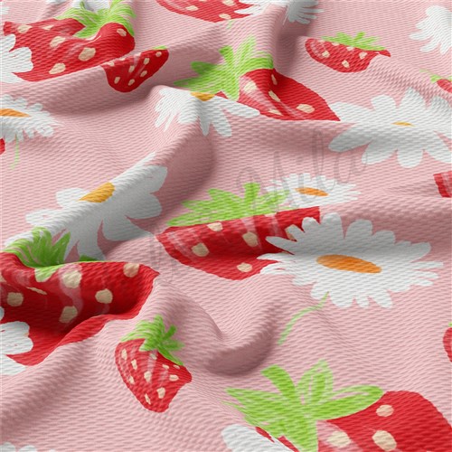 Strawberry Summer Printed Liverpool Bullet Textured Stretch Solid Strip Thick Knit Jersey Fabric