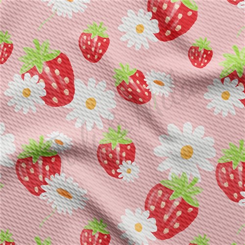 Strawberry Summer Printed Liverpool Bullet Textured Stretch Solid Strip Thick Knit Jersey Fabric