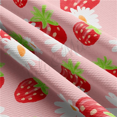 Strawberry Summer Printed Liverpool Bullet Textured Stretch Solid Strip Thick Knit Jersey Fabric