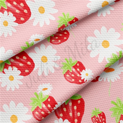 Strawberry Summer Printed Liverpool Bullet Textured Stretch Solid Strip Thick Knit Jersey Fabric