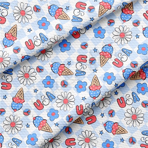 4th of July Patriotic Liverpool Bullet Textured Stretch Solid Strip Thick Knit Jersey Fabric