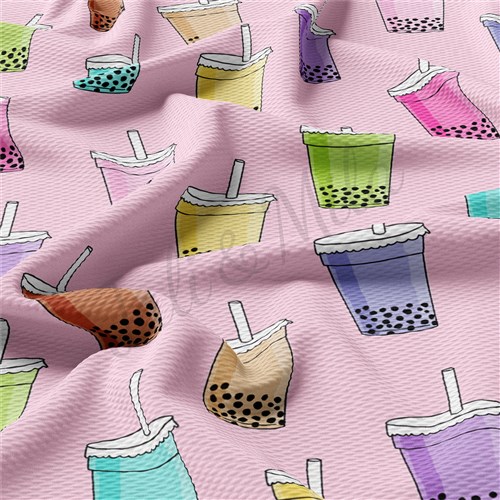 Boba Tea Printed Liverpool Bullet Textured Stretch Solid Strip Thick Knit Jersey Fabric