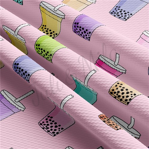 Boba Tea Printed Liverpool Bullet Textured Stretch Solid Strip Thick Knit Jersey Fabric