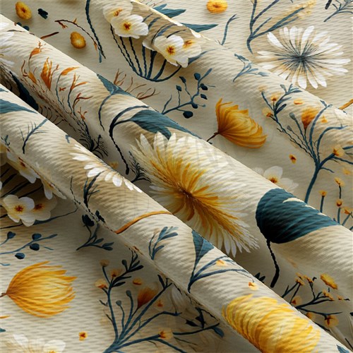 Floral flowers Embroidery Liverpool Bullet Textured Stretch Solid Strip Thick Knit Jersey Fabric