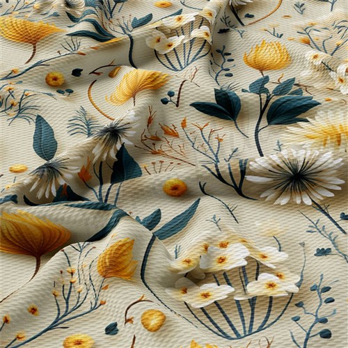 Floral flowers Embroidery Liverpool Bullet Textured Stretch Solid Strip Thick Knit Jersey Fabric