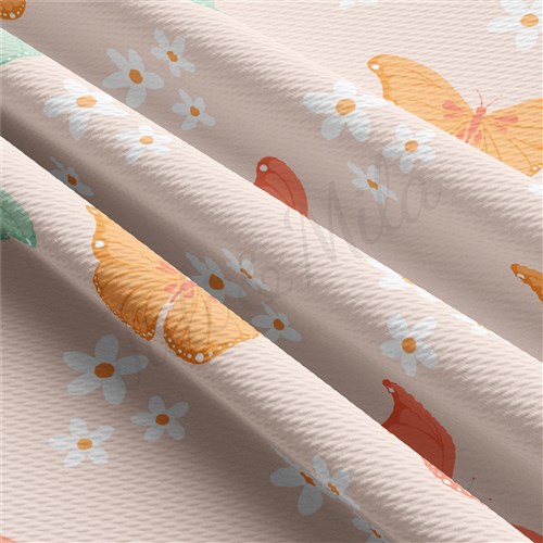 Summer Butterflies Printed Liverpool Bullet Textured Stretch Solid Strip Thick Knit Jersey Fabric