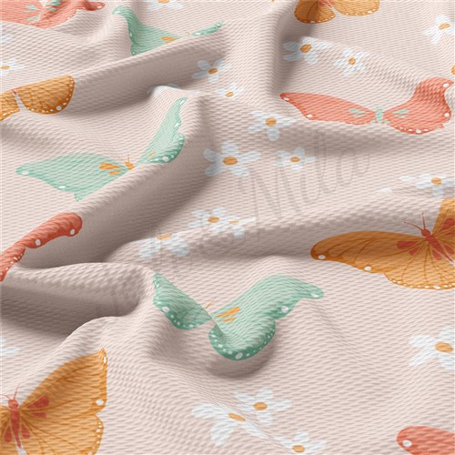 Summer Butterflies Printed Liverpool Bullet Textured Stretch Solid Strip Thick Knit Jersey Fabric