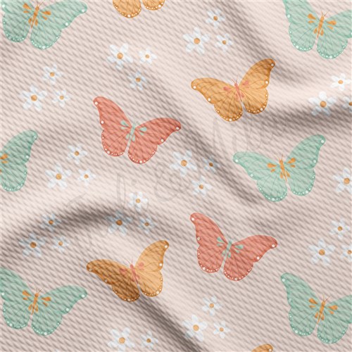 Summer Butterflies Printed Liverpool Bullet Textured Stretch Solid Strip Thick Knit Jersey Fabric