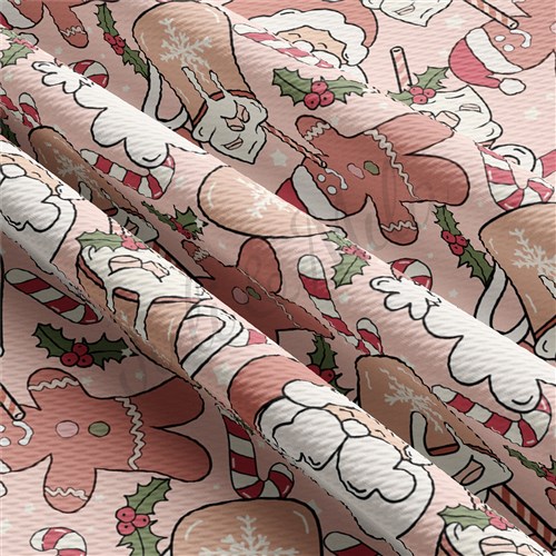 Christmas Santa Printed Liverpool Bullet Textured Stretch Solid Strip Thick Knit Jersey Fabric