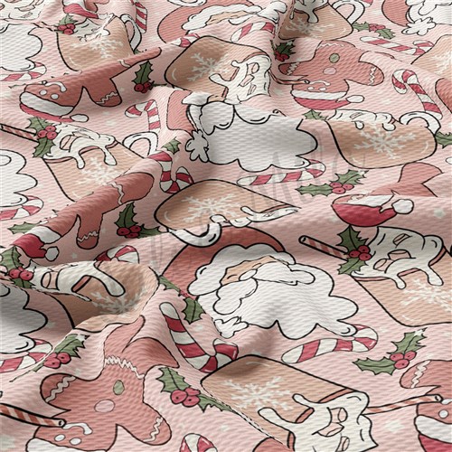 Christmas Santa Printed Liverpool Bullet Textured Stretch Solid Strip Thick Knit Jersey Fabric