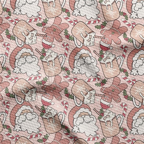 Christmas Santa Printed Liverpool Bullet Textured Stretch Solid Strip Thick Knit Jersey Fabric