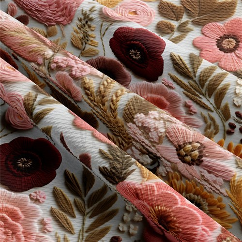 Floral flowers Embroidery Liverpool Bullet Textured Stretch Solid Strip Thick Knit Jersey Fabric