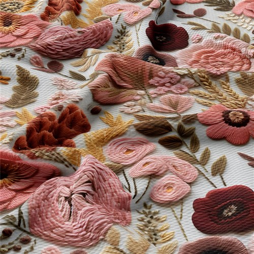 Floral flowers Embroidery Liverpool Bullet Textured Stretch Solid Strip Thick Knit Jersey Fabric