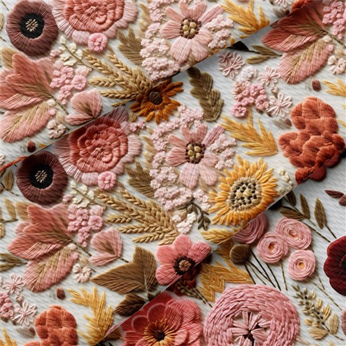 Floral flowers Embroidery Liverpool Bullet Textured Stretch Solid Strip Thick Knit Jersey Fabric