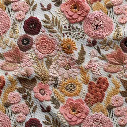 Floral flowers Embroidery Liverpool Bullet Textured Stretch Solid Strip Thick Knit Jersey Fabric