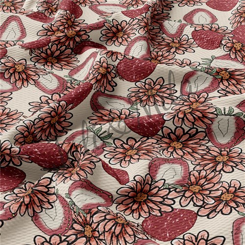 Strawberry Printed Liverpool 4 Way Fabric Strawberry3 & Get a Free $89.99 Embroidery Bundle