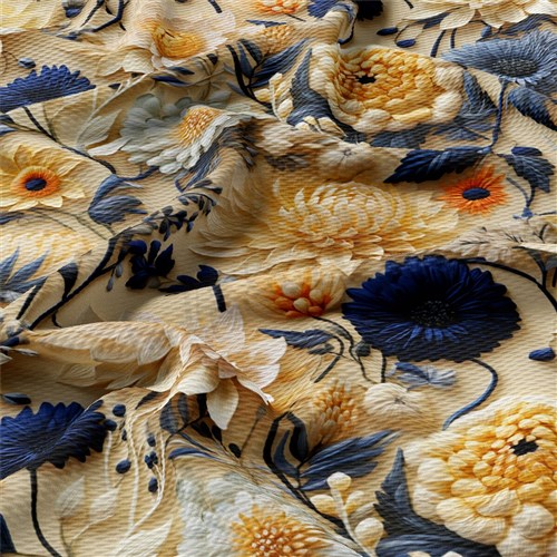 Floral flowers Embroidery Liverpool Bullet Textured Stretch Solid Strip Thick Knit Jersey Fabric