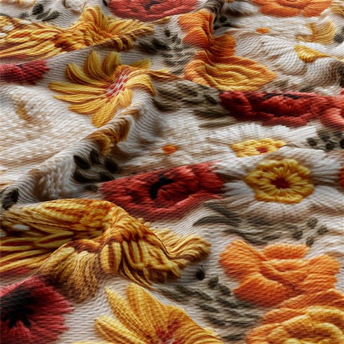 flowers Embroidery Liverpool Bullet Textured Stretch Solid Strip Thick Knit Jersey Fabric