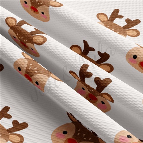 Christmas Reindeer Printed Liverpool Bullet Textured Stretch Solid Strip Thick Knit Jersey Fabric