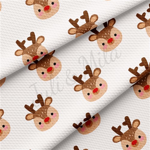 Christmas Reindeer Printed Liverpool Bullet Textured Stretch Solid Strip Thick Knit Jersey Fabric