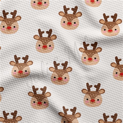 Christmas Reindeer Printed Liverpool Bullet Textured Stretch Solid Strip Thick Knit Jersey Fabric