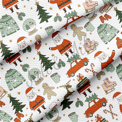 Christmas Printed Liverpool Bullet Textured Stretch Solid Strip Thick Knit Jersey Fabric