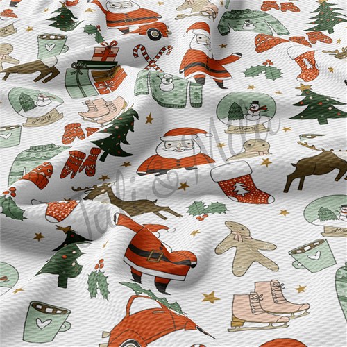 Christmas Printed Liverpool Bullet Textured Stretch Solid Strip Thick Knit Jersey Fabric