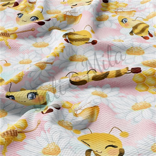 Bees Printed Liverpool Bullet Textured Stretch Solid Strip Thick Knit Jersey Fabric