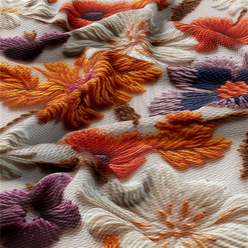 flowers Embroidery Liverpool Bullet Textured Stretch Solid Strip Thick Knit Jersey Fabric