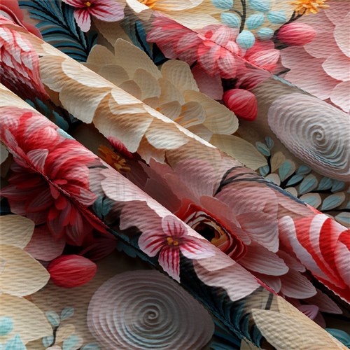 Floral flowers Embroidery Liverpool Bullet Textured Stretch Solid Strip Thick Knit Jersey Fabric