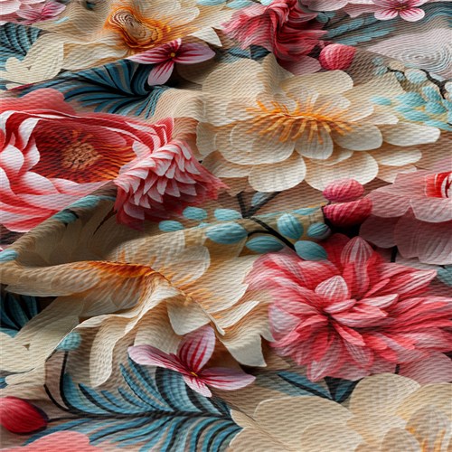 Floral flowers Embroidery Liverpool Bullet Textured Stretch Solid Strip Thick Knit Jersey Fabric